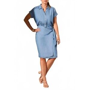 Tribal Soft Blue Tencel Side Tie Wrap Dress SMALL